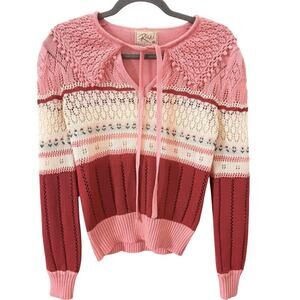 Vintage Ricki Knit Pointelle Tulip Cottagecore Coquette Pink Sweater Sz Medium